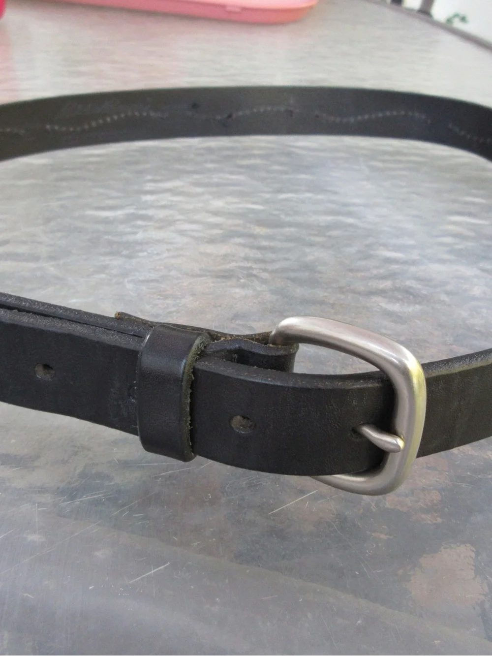 Eddie Bauer Black Leather Belt with Matte Silver Buckle 36-40”
